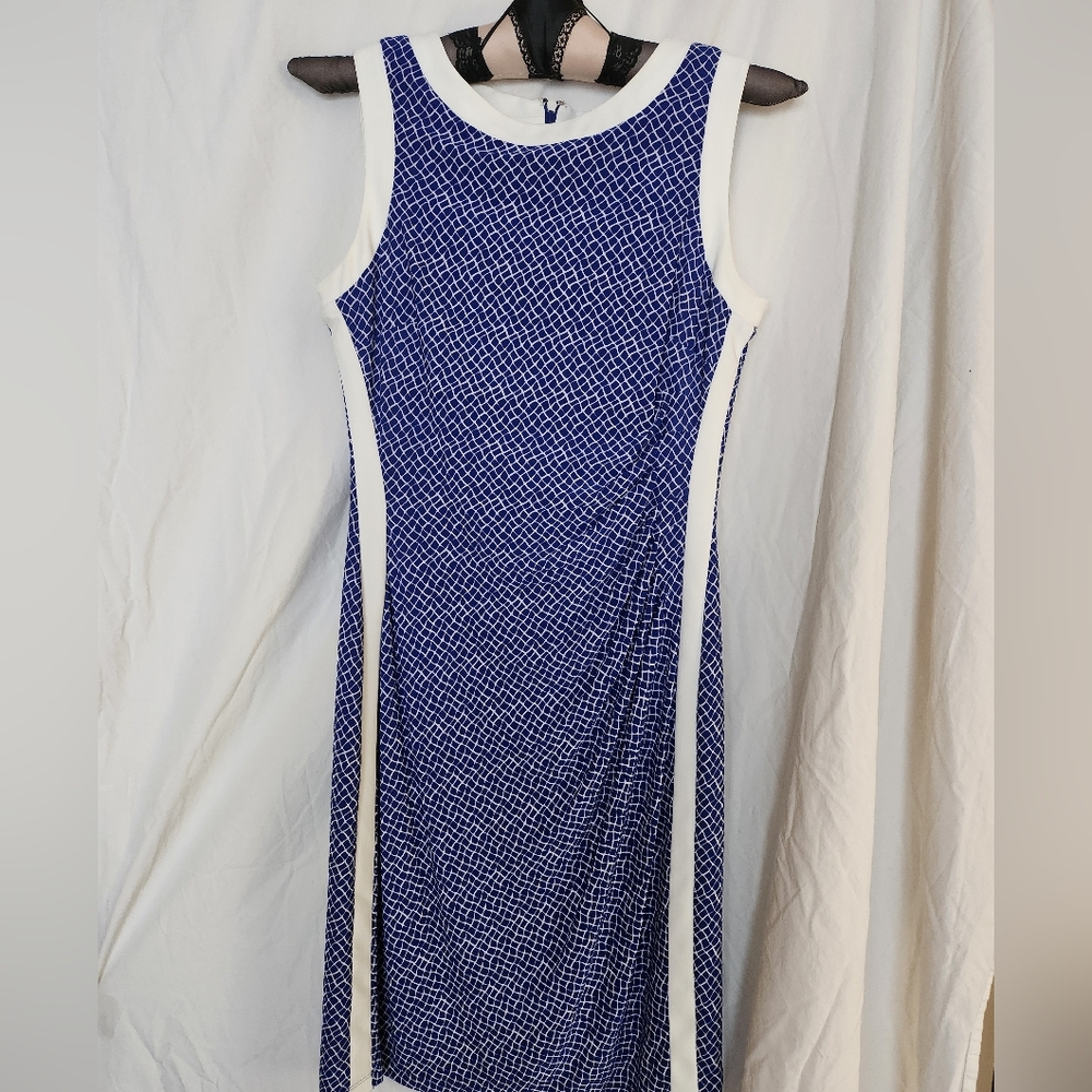 Chaps Navy and White Geometric Midi Dress